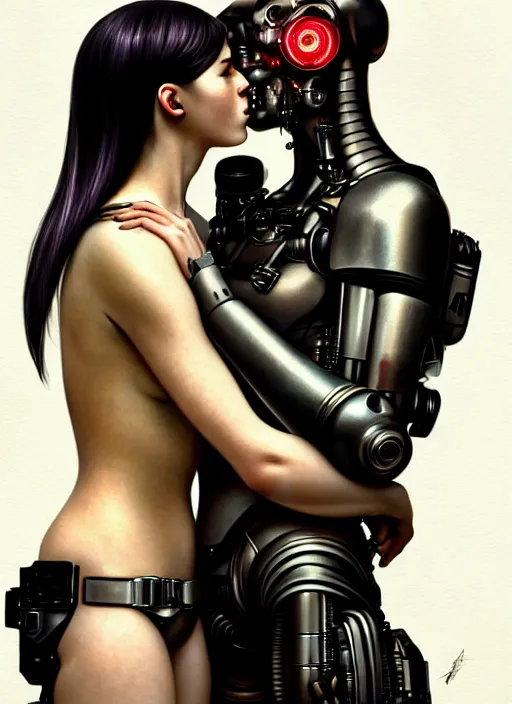 Prompt: ultra realistic medium shot of a couple of cyborgs kissing, lovers, cyberpunk, sci - fi, fantasy, kodak, photorealistic illustration, colour led, soft light, volumetric lighting, night, intricate, highly detailed, digital painting, concept art, smooth, sharp focus, illustration, art by artgerm and greg rutkowski and alphonse mucha