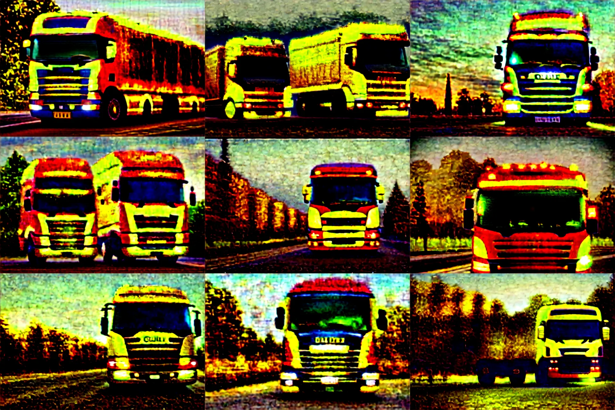 Image similar to gold Scania in Moscow, Cinematic, filmic, 35mm,