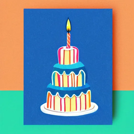 Prompt: birthday card, birthday cake with candles, cute illustration by claudia gadotti