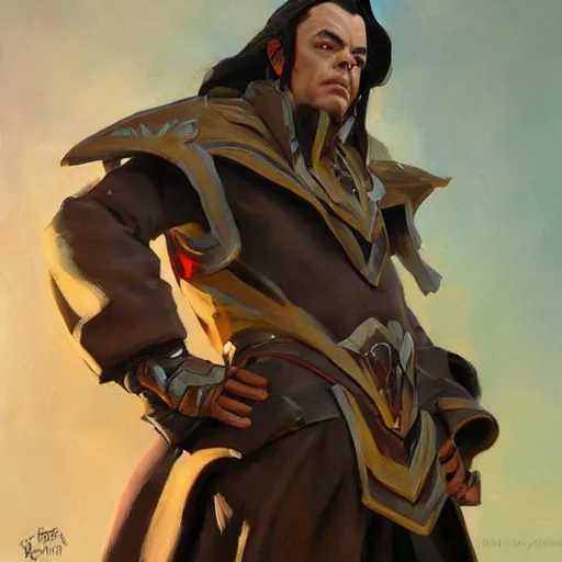 Image similar to greg manchess portrait painting of elrond as overwatch character, medium shot, asymmetrical, profile picture, organic painting, sunny day, matte painting, bold shapes, hard edges, street art, trending on artstation, by huang guangjian and gil elvgren and sachin teng