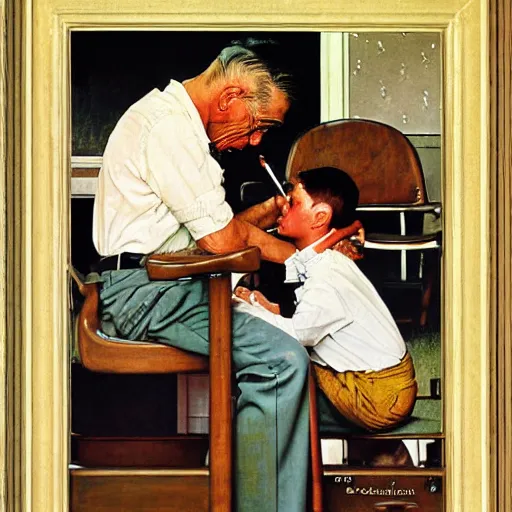 Prompt: lonely daddy painting by norman rockwell