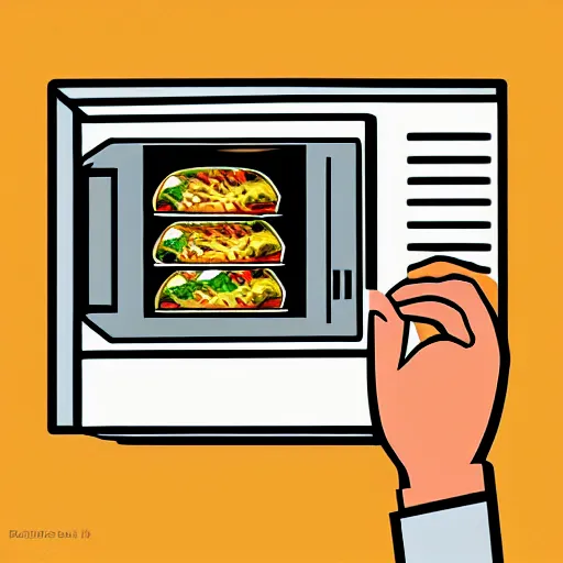 Image similar to secretary heating a burrito in the office staff room microwave, digital art, highly detailed, epic composition