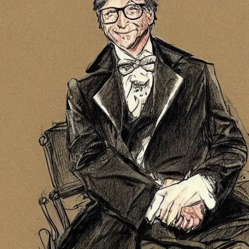 Prompt: Bill gates wearing victorian gown, drawn in the style of yoji shinkawa, extremely detailed, detailed and realistic face, fractal frame