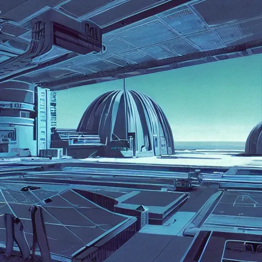 Prompt: sci - fi nuclear containment building in a stunning landscape by syd mead