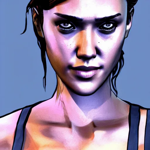 Prompt: jessica alba walking dead telltale, telltale games style, symmetric!!, 4 k full hd,