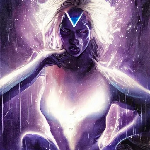 Image similar to dream portrait of X-Woman Storm, cameras, melting ,8k,by tristan eaton,Stanley Artgermm,Tom Bagshaw,Greg Rutkowski,Carne Griffiths, Ayami Kojima, Beksinski, Giger,trending on DeviantArt,face enhance,hyper detailed,minimalist,cybernetic, android, blade runner,full of colour 8-W 1024