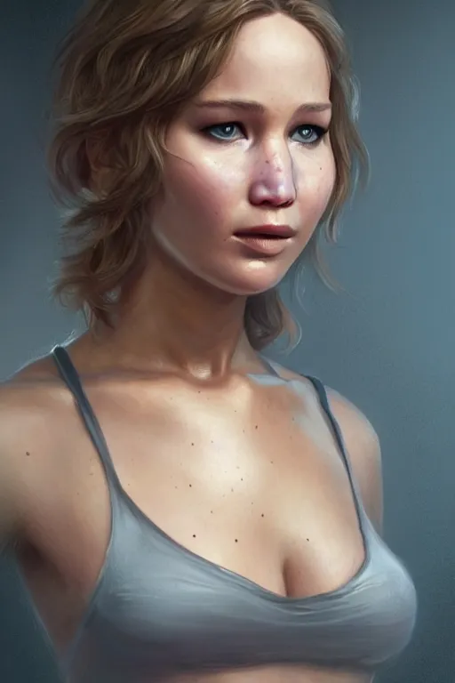 Prompt: Jennifer Lawrence, anatomy, only two hands, highly detailed, digital painting, artstation, concept art, smooth, sharp focus, illustration, Unreal Engine 5, 8K, art by art by artgerm and greg rutkowski and edgar maxence