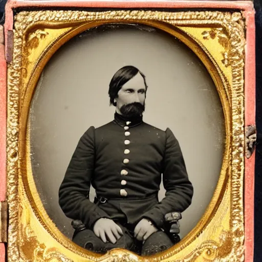 Prompt: ambrotype of a man in civil war uniform.