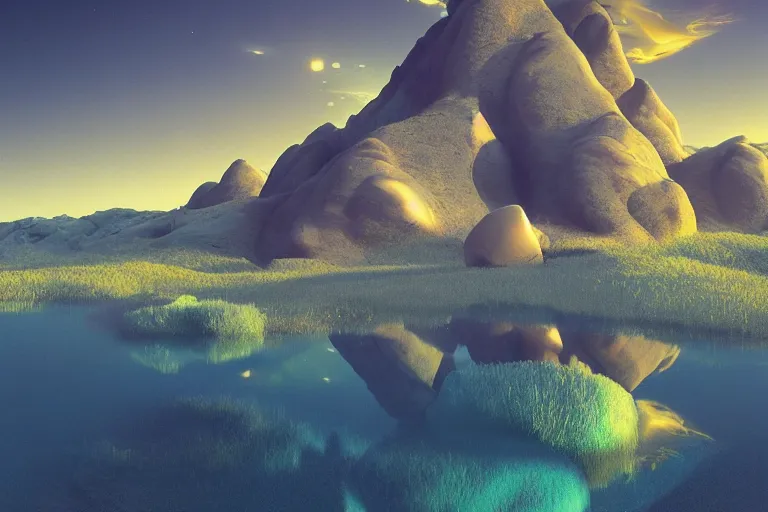 Image similar to a hd render of a dreamy landscape, by beeple and salvador dali