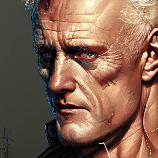 Prompt: brutalist Portrait of Roy Batty, intricate, wild, highly detailed, digital painting, artstation, concept art, smooth, sharp focus, illustration, art by artgerm and greg rutkowski and alphonse mucha and Hajime Sorayama