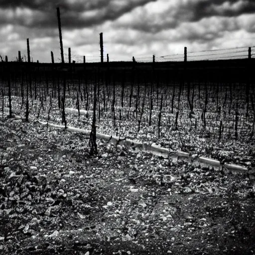 Image similar to radioactive spike field, creepy monotone black and white lighting, post nuclear fallout, desolate, no life, high resolution, old photo,