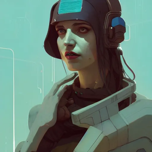 Image similar to portrait of cyberpunk greek goddess by atey ghailan, by greg rutkowski, by simon stalenhag, by greg tocchini, by james gilleard, by joe fenton, by kaethe butcher dynamic lighting, gradient light blue, brown, blonde cream and white color scheme, grunge aesthetic