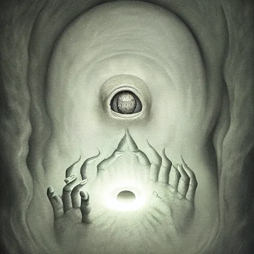 Image similar to peer into the depths of the endless cosmic void, shine a light on your darkest terror. by anton semenov, hyperrealistic photorealism acrylic on canvas