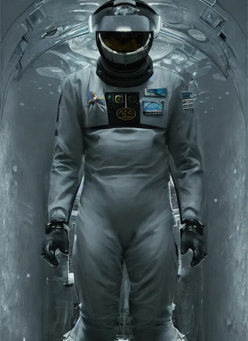 Image similar to astronauts in the dark infinite underwater void - complex and detailed suit. reflection and dispersion materials. contour lighting. rays and dispersion of light. volumetric light. 5 0 mm, f / 3 2. noise film photo. flash photography. ultra realistic, wide angle. poster by wayne barlowe, hajime sorayama aaron horkey, craig mullins