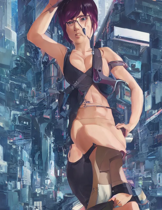 Image similar to a fullbody portrait of motoko kusanagi the major ghost in the shell : : stand alone complex, under repairs, maintenance : : by ilya kuvshinov, rossdraws, artgerm, sola digital arts, anti aliasing, raytracing : :