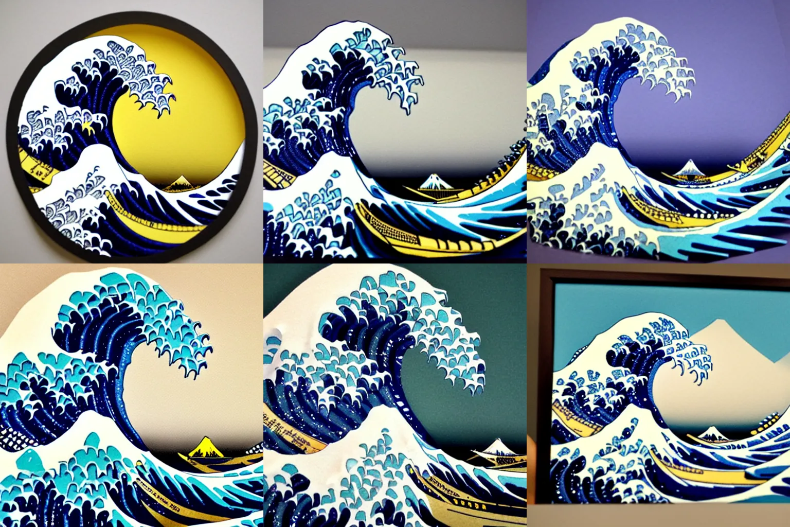 Prompt: Papercraft of The Great Wave off Kanagawa