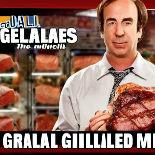 Image similar to saul goodman but it's grilled meat