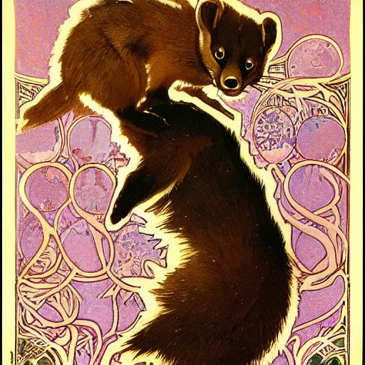 Prompt: pine marten, by Alphonse Mucha, high quality, high detail, art deco