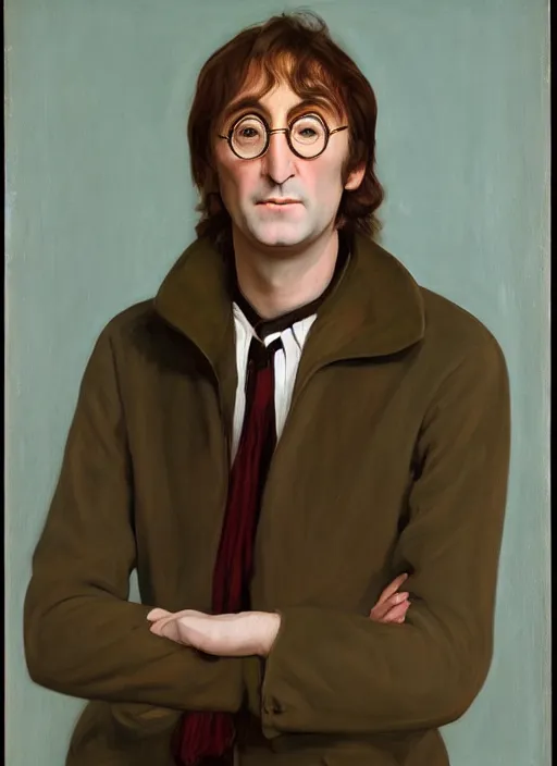 Image similar to a portrait painting of John Lennon by John Currin