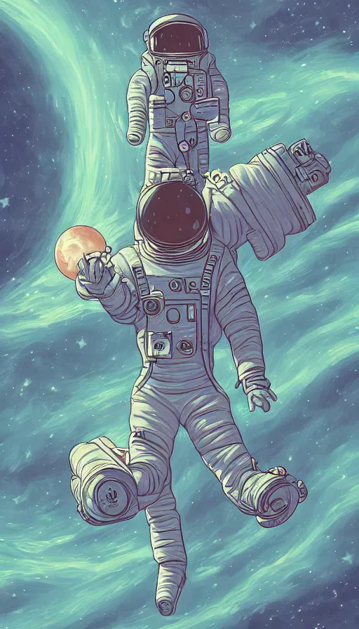 Image similar to the end of the universe, astronaut floating in the sky, highly detailed, digital painting, refreshing, trending on artstation, unreal engine, illustration by james jean