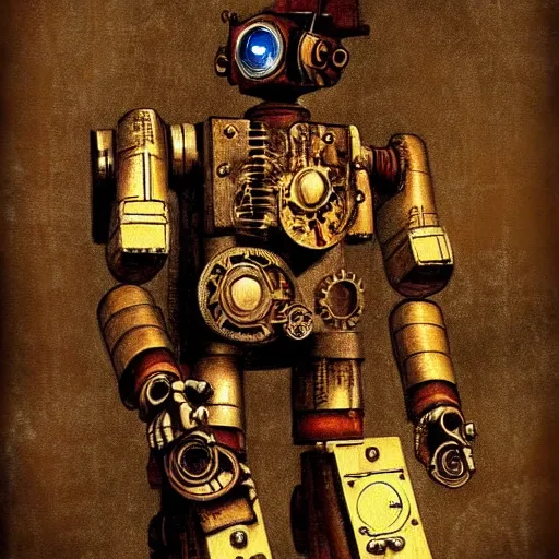 Image similar to robot, steampunk, art by da vinci