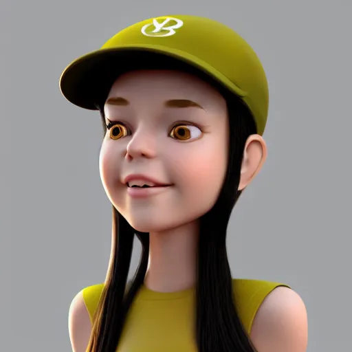 Image similar to a cartoon girl with a baseball cap on her head, vector art by ye xin, cgsociety, digital art, rendered in maya, daz 3 d, zbrush