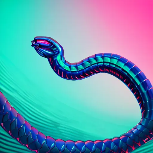 Image similar to synthwave snake, sharp focus, 8 k, high details, white backdrop