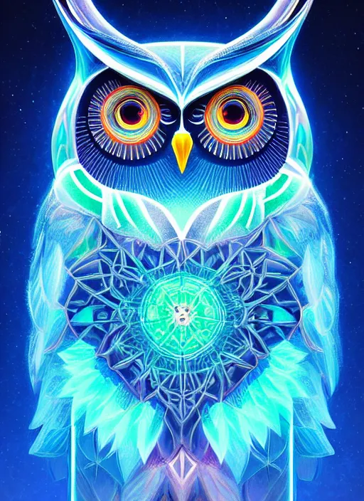 Image similar to symmetry!! product render poster vivid colors divine proportion owl, ice and snow, glowing fog intricate, elegant, highly detailed, digital painting, artstation, concept art, smooth, sharp focus, illustration,