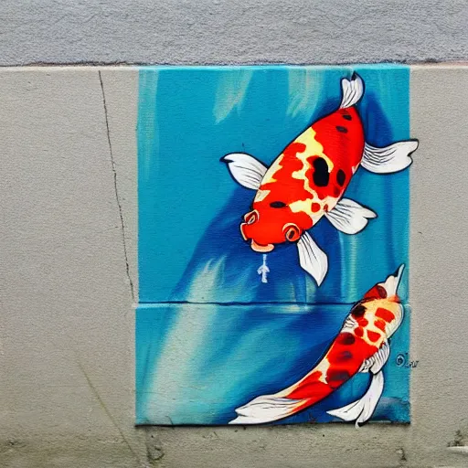 Image similar to a beautiful koi fish in the style of street art