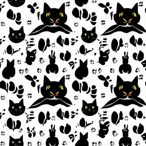 Image similar to seamless pattern showing black cats. black and white, drawing, white background, seamless, ornament.