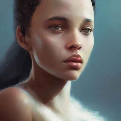 Image similar to “ portrait of zoe isabella kravitz by greg rutkowski, young, attractive, highly detailed portrait, scifi, digital painting, artstation, concept art, smooth, sharp foccus ilustration, artstation hq ”