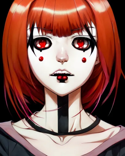 Image similar to portrait Anime as black-red harley-quinn girl cute-fine-face, brown-red-hair pretty face, realistic shaded Perfect face, fine details. Anime. harlequin suit realistic shaded lighting by Ilya Kuvshinov katsuhiro otomo ghost-in-the-shell, magali villeneuve, artgerm, rutkowski, WLOP Jeremy Lipkin and Giuseppe Dangelico Pino and Michael Garmash and Rob Rey