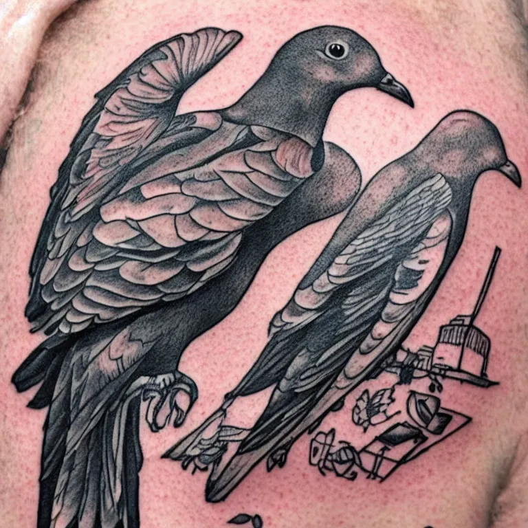 Image similar to tattoo of a common nyc street pigeon, stylized