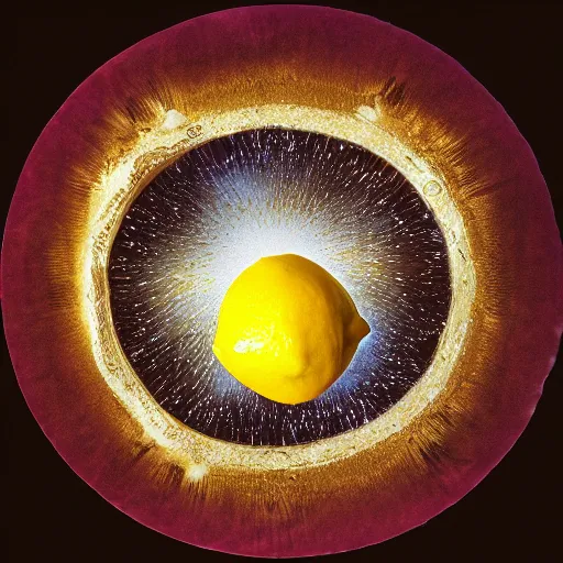 Image similar to cross section lemon as star, photo by hubble