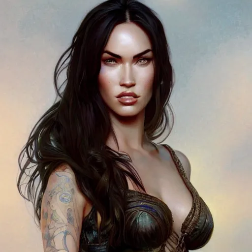 Prompt: portrait of younger Megan Fox, 2008, fantasy, intricate, elegant, highly detailed, digital painting, artstation, concept art, smooth, sharp focus, illustration, art by artgerm and greg rutkowski and alphonse mucha