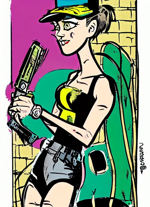 Prompt: a portrait of a pretty sewer punk young lady by darwyn cooke