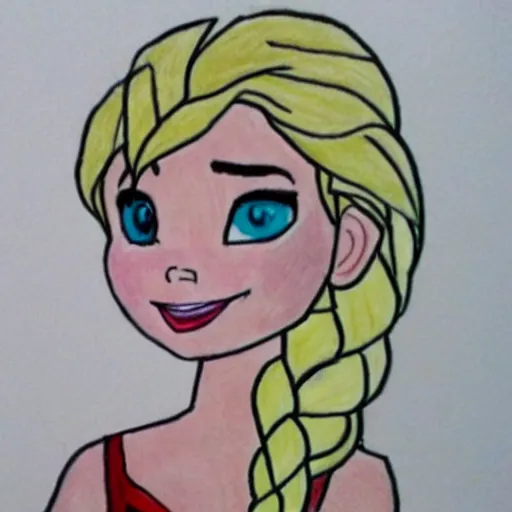 Prompt: child's drawing of elsa from frozen.