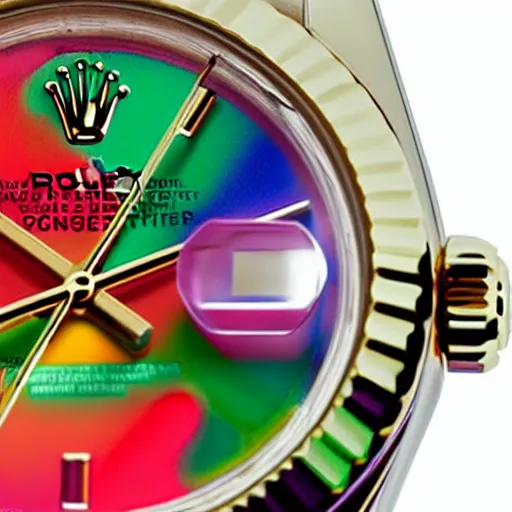 Image similar to Rolex Datejust made of colorful plastic by Fisher Price, close up, photo