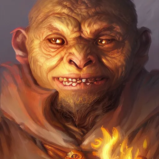 Prompt: a detailed portrait of a goblin pyromancer, by justin gerard and jesper ejsing, digital art, realistic painting, dnd, character design, trending on artstation