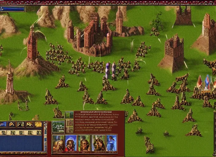 Image similar to realistic screenshot of a heroes of might and magic, 1 9 9 0, high quality