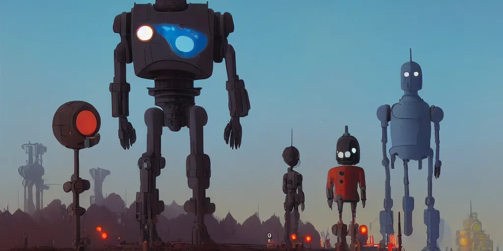 Image similar to a beautiful matte painting of the iron giant by simon stalenhag and alan bean, trending on artstation