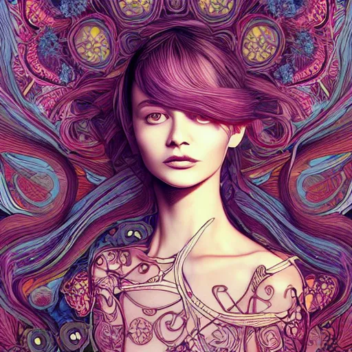 Image similar to the portrait of an incredibly beautiful and sophisticated woman made of potatoes roots and violets, an ultrafine detailed illustration by james jean, final fantasy, intricate linework, bright colors, behance contest winner, vanitas, angular, altermodern, unreal engine 5 highly rendered, global illumination, radiant light, detailed and intricate environment