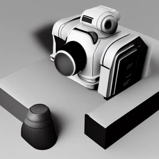 Image similar to a camera design inspired by Star Wars, 3d render concept, realistic