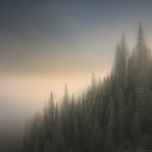 Image similar to tall mountain, realistic, detailed, fog, award winning photo, sunset, 8 k