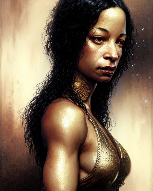 Image similar to karrine steffans, character portrait, portrait, close up, concept art, intricate details, highly detailed by greg rutkowski, michael whelan and gustave dore