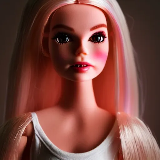 Prompt: ugly creepy Barbie doll, ethereal volumetric light, sharp focus
