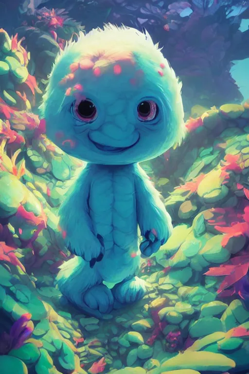 Image similar to smurf ghost creature animal sushi cristal very big eye roots cactus elemental flush of force nature micro world fluo fishscale, behance hd by jesper ejsing, by rhads, makoto shinkai and lois van baarle, ilya kuvshinov, rossdraws radiating a glowing aura global illumination ray tracing hdr