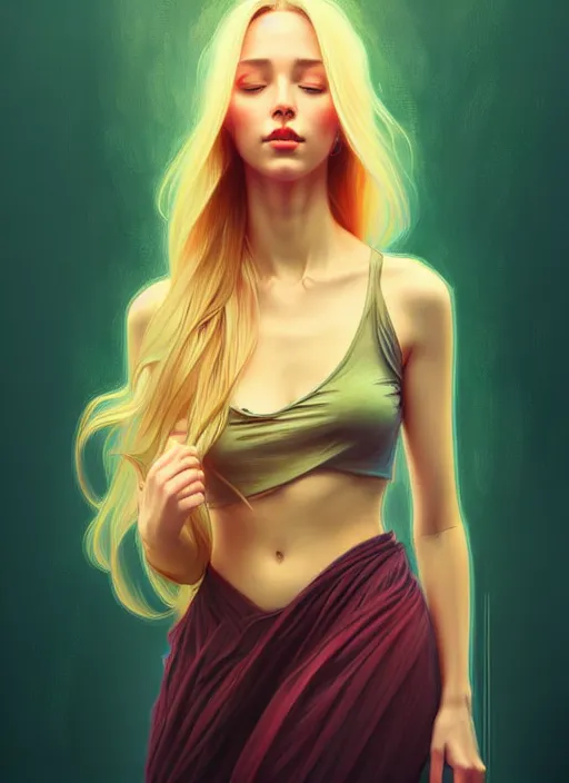 Prompt: attractive young women with shoulder length blonde hair, half body shot, path traced, highly detailed, high quality, digital painting, alena aenami, lilia alvarado, shinji aramaki, karol bak, alphonse mucha, tom bagshaw