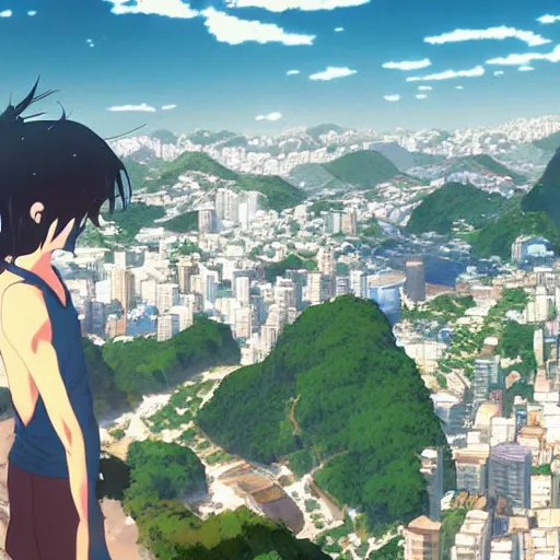 Image similar to beautiful anime Rio de Janeiro by makoto shinkai