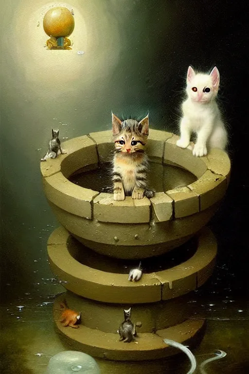 Image similar to hieronymus bosch, greg rutkowski, anna podedworna, painting of a kitten made of water